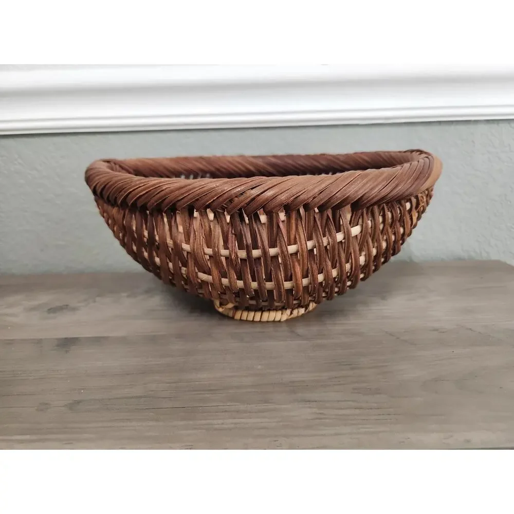 Handwoven Footed Oval Round Basket Natural Wicker Rustic Farmhouse Decor 12 Inch